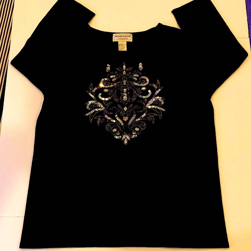 Victor Costa  Black Sweater with Sequins and Beading - Excellent Condition